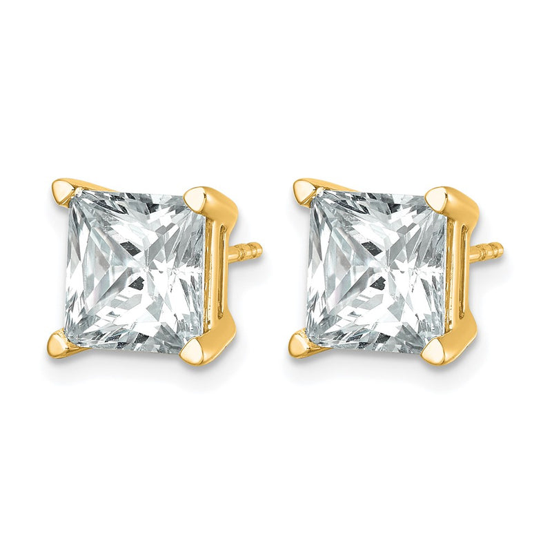 14K Yellow Gold 6 Ctw Lab Grown Diamond Vs+ F+ Princess 4 Prong Heavy Wt. Stud Earrings