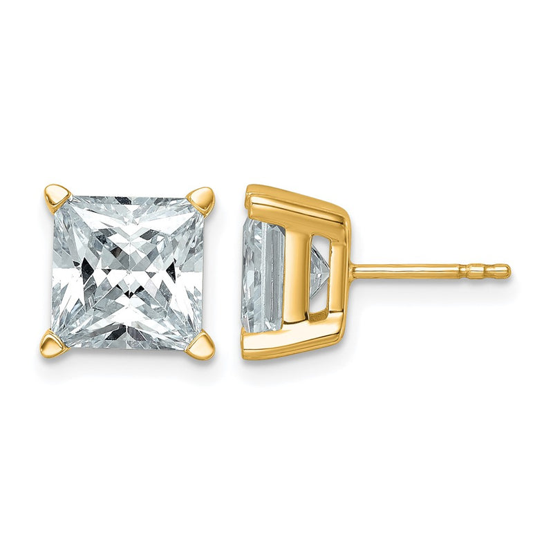 14K Yellow Gold 6 Ctw Certified Lab Grown Diamond Vs+ F+ Princess 4 Prong Heavy Wt. Stud Earrings