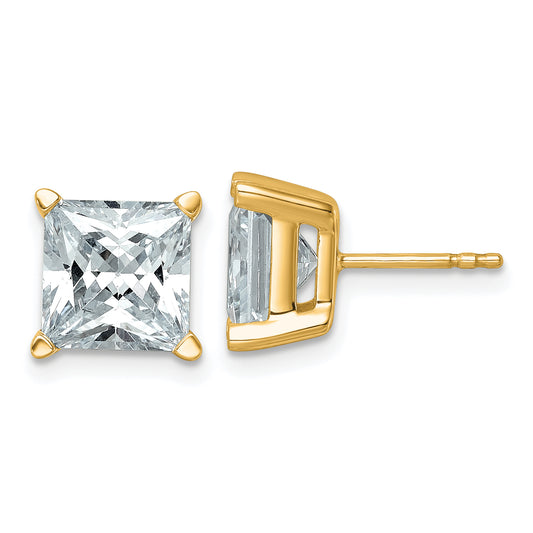14K Yellow Gold 6 Ctw Certified Lab Grown Diamond Vs+ F+ Princess 4 Prong Heavy Wt. Stud Earrings