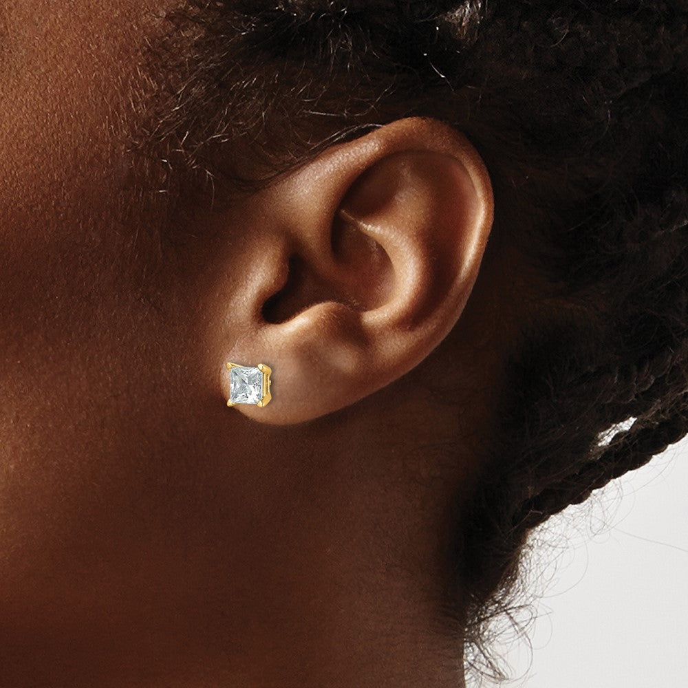 14K Yellow Gold 2 Ctw Certified Lab Grown Diamond Vs+ F+ Princess 4 Prong Heavy Wt. Stud Earrings