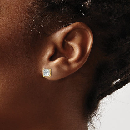 14K Yellow Gold 2 Ctw Certified Lab Grown Diamond Vs+ F+ Princess 4 Prong Heavy Wt. Stud Earrings