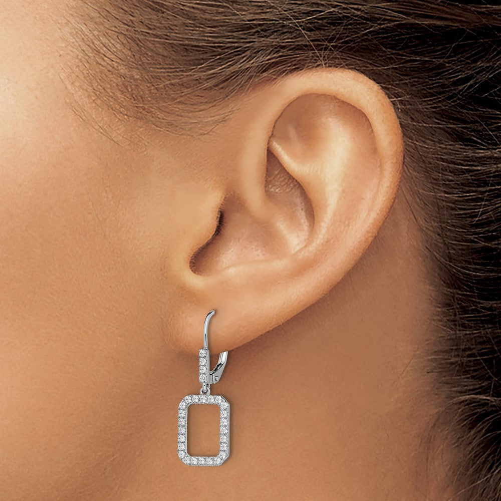 14K White Gold Lab Grown Diamond VS/SI+ G+ Rectangle Leverback Earrings
