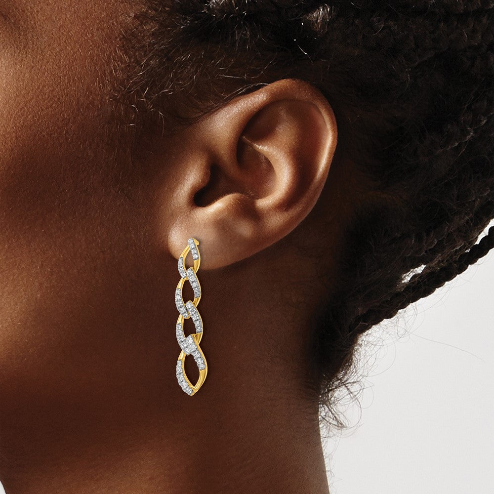 14k Yellow Gold Lab Grown Diamond VS/SI+ G+ Twisted Link Post Dangle Earrings
