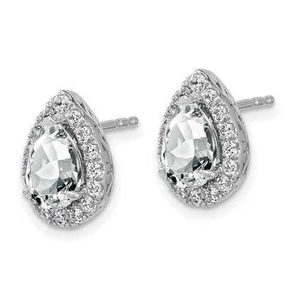 14K White Gold Lab Grown VS/SI FGH Diamond and Created White Sapphire Pear Post Earrin