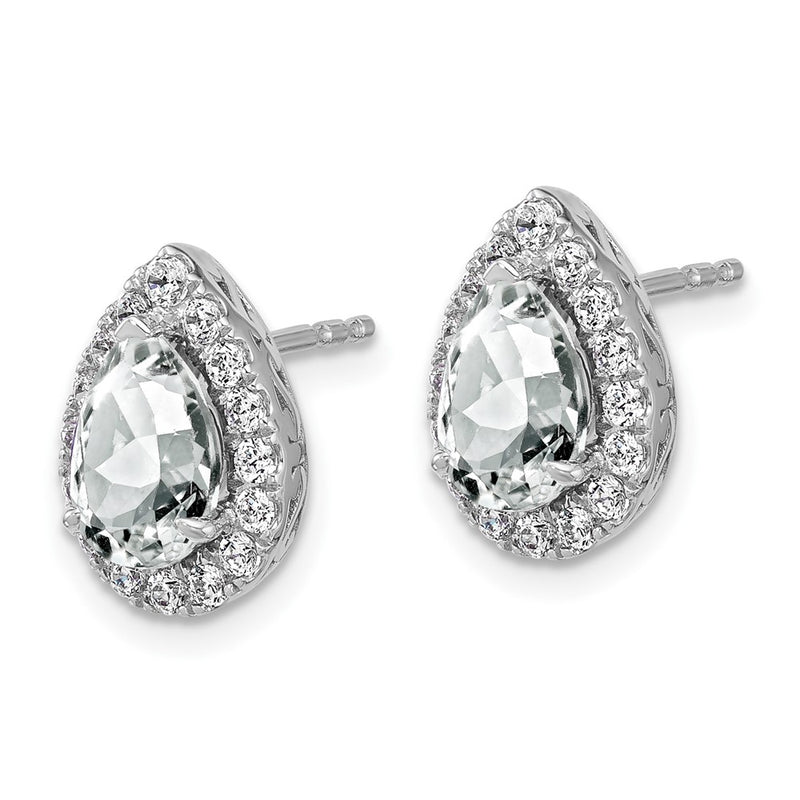 14K White Gold Lab Grown VS/SI FGH Diamond and Created White Sapphire Pear Post Earrin
