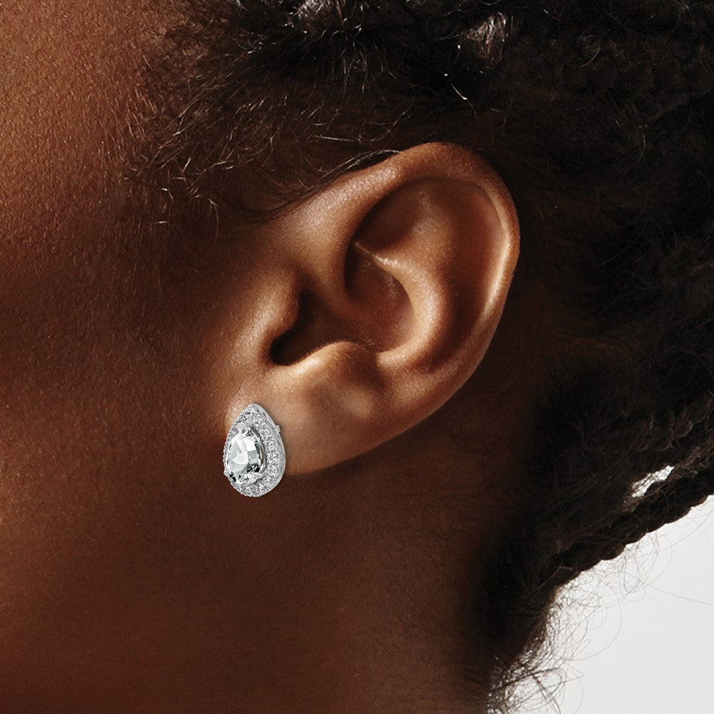 14K White Gold Lab Grown VS/SI FGH Diamond and Created White Sapphire Pear Post Earrin