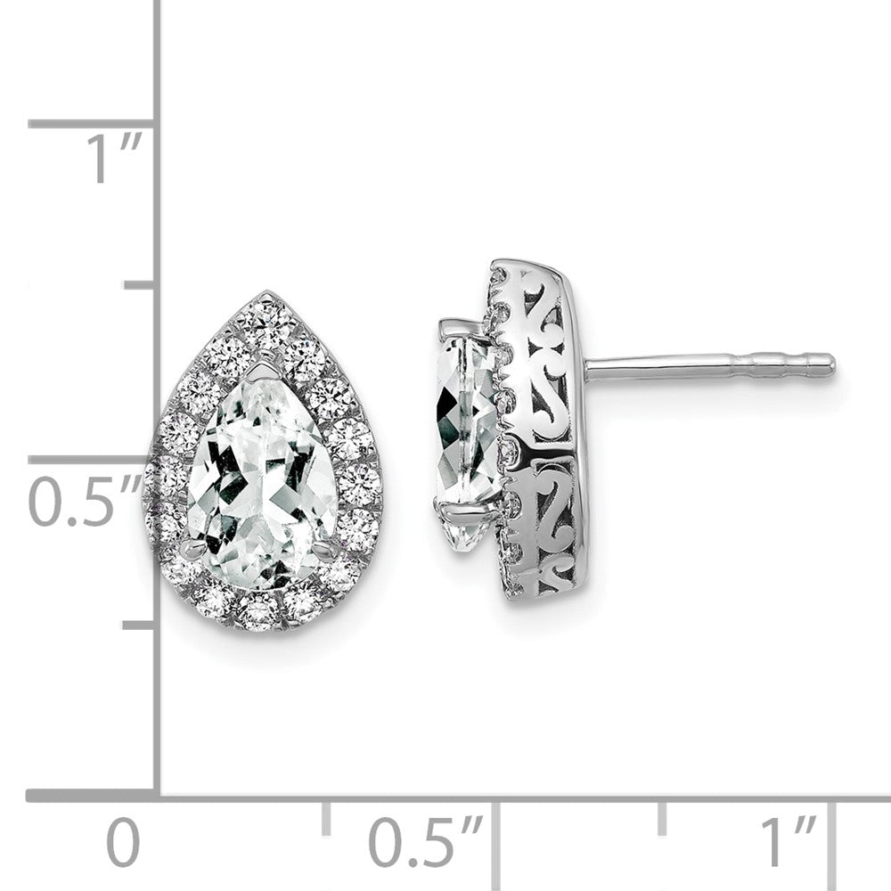 14K White Gold Lab Grown VS/SI FGH Diamond and Created White Sapphire Pear Post Earrin
