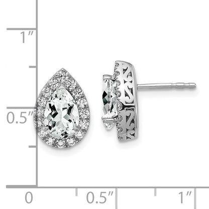 14K White Gold Lab Grown VS/SI FGH Diamond and Created White Sapphire Pear Post Earrin