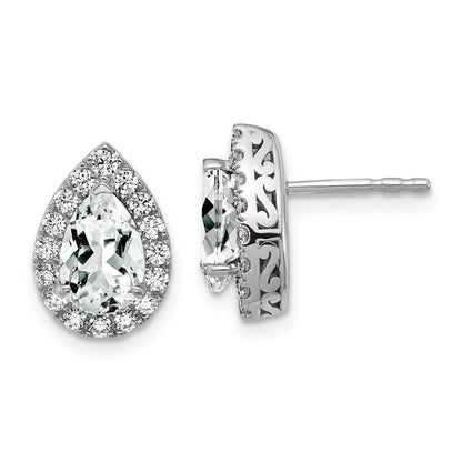 14K White Gold Lab Grown VS/SI FGH Diamond and Created White Sapphire Pear Post Earrin