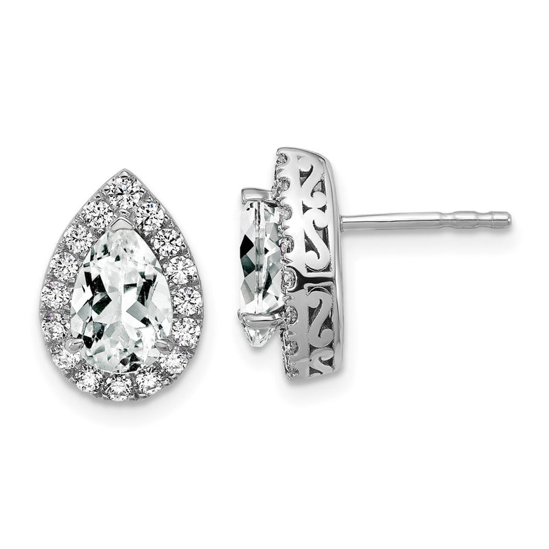 14K White Gold Lab Grown VS/SI FGH Diamond and Created White Sapphire Pear Post Earrin