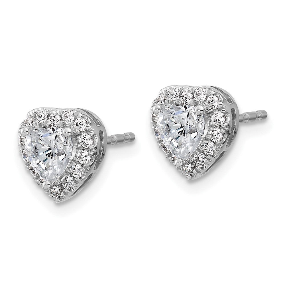 14k White Gold 1 1/4 Ct. Lab Grown Diamond VS/SI+ G+ Complete Halo Heart Post Earrings