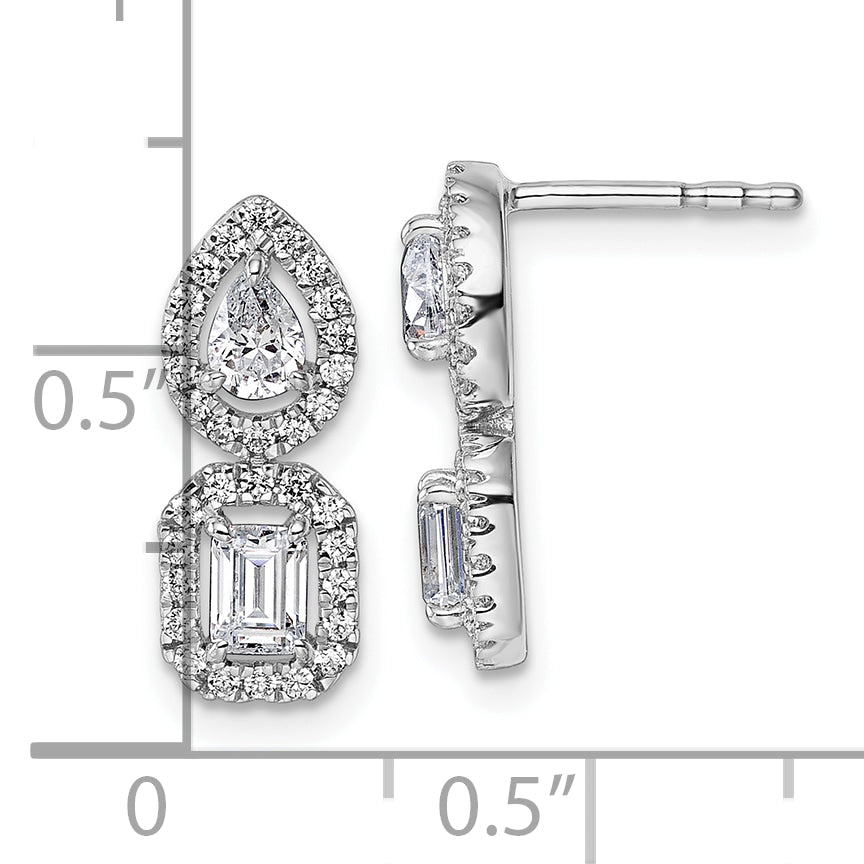 14k White Gold 7/8 Ct. Lab Grown Diamond VS/SI+ G+ Two Stone Dangle Halo Post Earrings