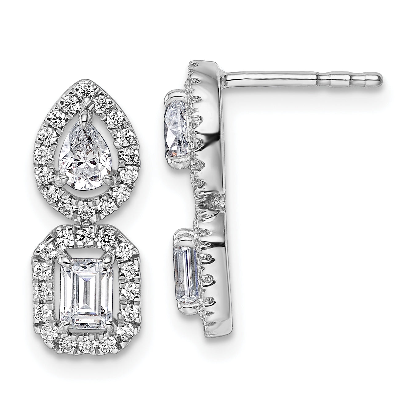 14k White Gold 7/8 Ct. Lab Grown Diamond VS/SI+ G+ Two Stone Dangle Halo Post Earrings