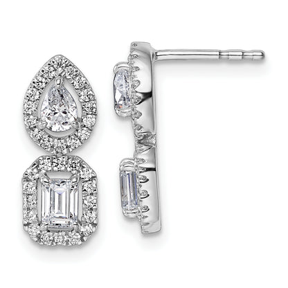 14k White Gold 7/8 Ct. Lab Grown Diamond VS/SI+ G+ Two Stone Dangle Halo Post Earrings