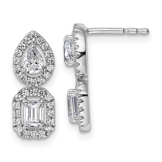 14k White Gold 7/8 Ct. Lab Grown Diamond VS/SI+ G+ Two Stone Dangle Halo Post Earrings