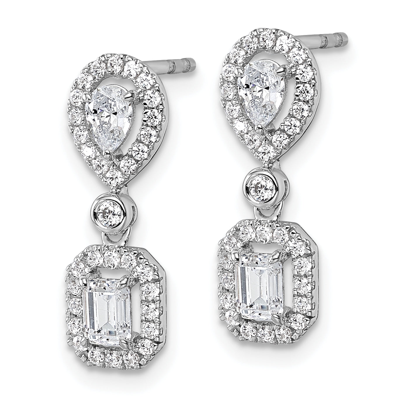 14k White Gold 1 Ct. Lab Grown Diamond VS/SI+ G+ Two Stone Dangle Halo Post Earrings
