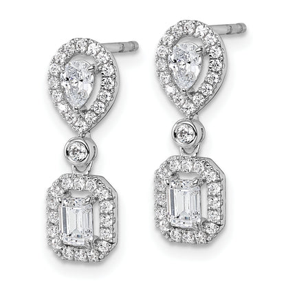 14k White Gold 1 Ct. Lab Grown Diamond VS/SI+ G+ Two Stone Dangle Halo Post Earrings