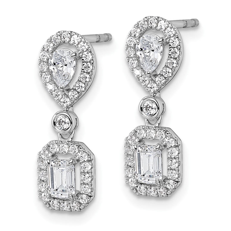 14k White Gold 1 Ct. Lab Grown Diamond VS/SI+ G+ Two Stone Dangle Halo Post Earrings