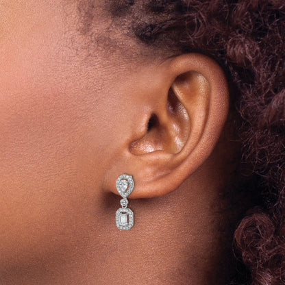 14k White Gold 1 Ct. Lab Grown Diamond VS/SI+ G+ Two Stone Dangle Halo Post Earrings