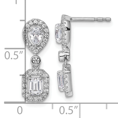 14k White Gold 1 Ct. Lab Grown Diamond VS/SI+ G+ Two Stone Dangle Halo Post Earrings