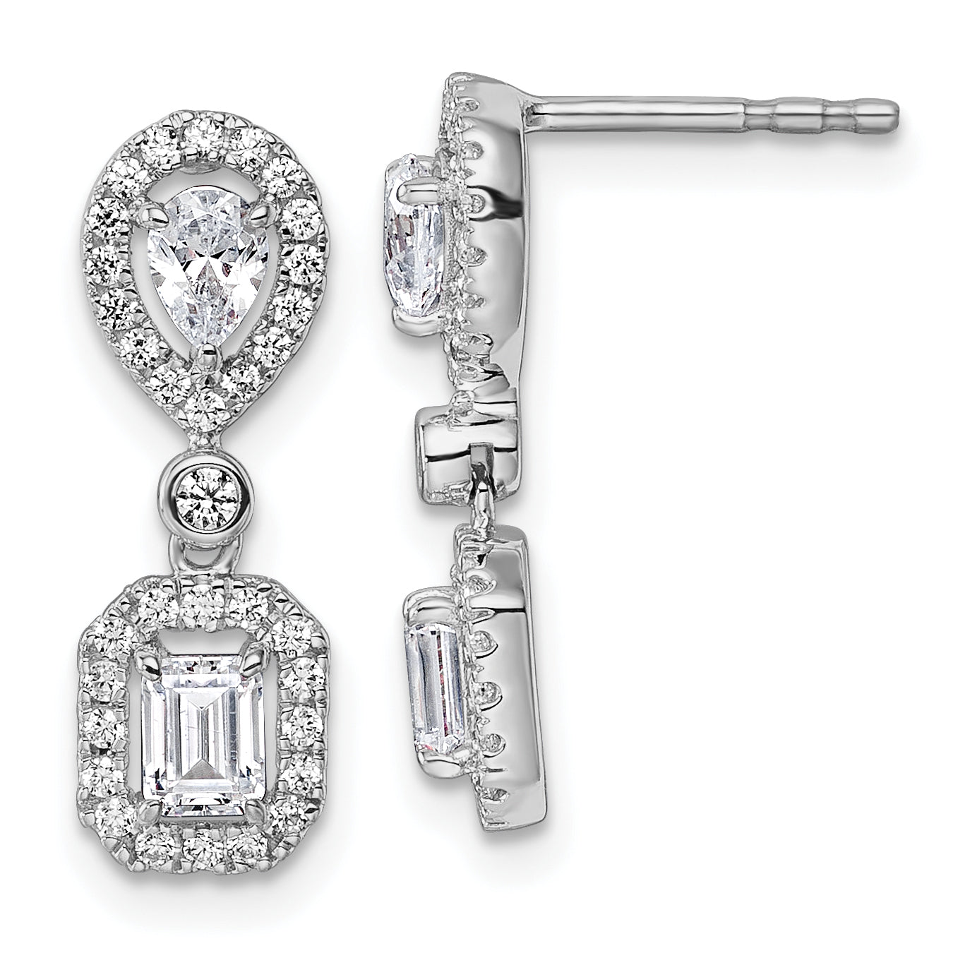14k White Gold 1 Ct. Lab Grown Diamond VS/SI+ G+ Two Stone Dangle Halo Post Earrings