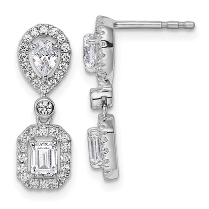 14k White Gold 1 Ct. Lab Grown Diamond VS/SI+ G+ Two Stone Dangle Halo Post Earrings