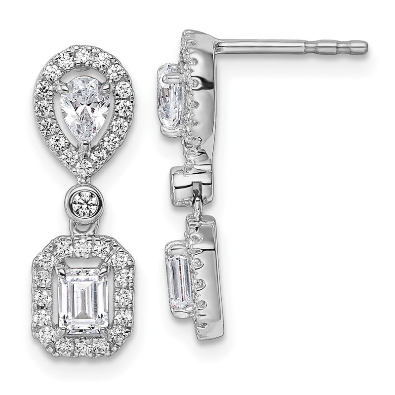 14k White Gold 1 Ct. Lab Grown Diamond VS/SI+ G+ Two Stone Dangle Halo Post Earrings