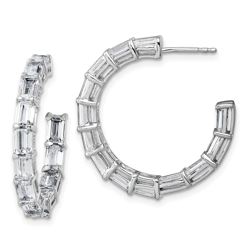 14K White Gold 6 1/2 Carat Lab Grown Diamond Vs/Si+ G+ Emerald Complete In And Out Hoop Earrings