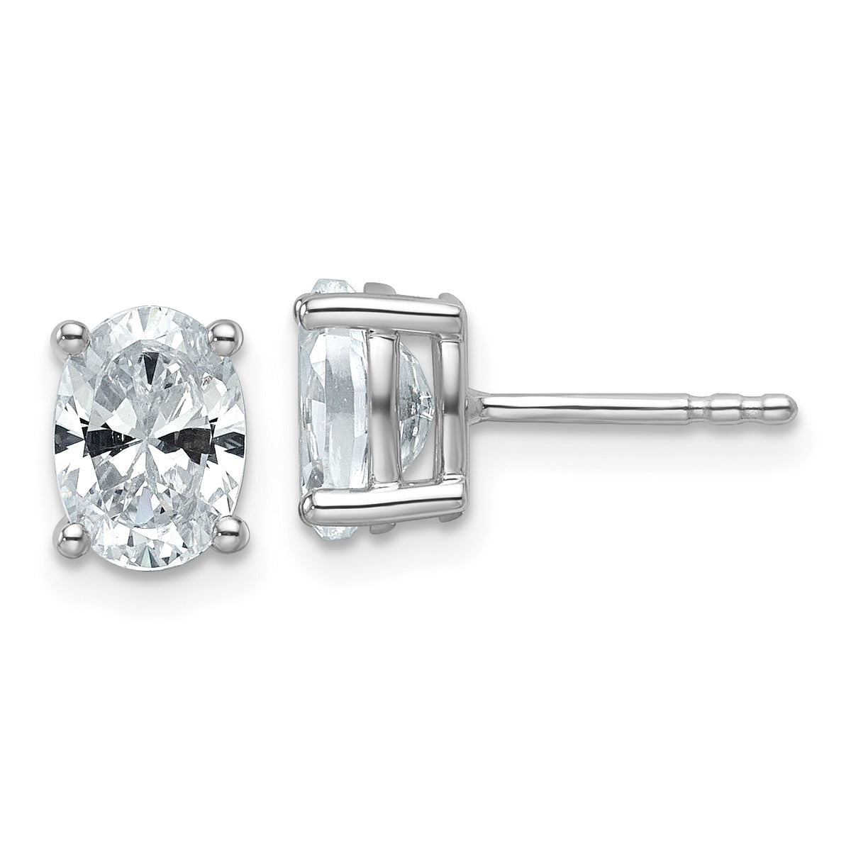 14K White Gold 1 1/2 Ctw Lab Grown Diamond Vs+ F+ Oval 4 Prong Heavy Wt. Stud Earrings
