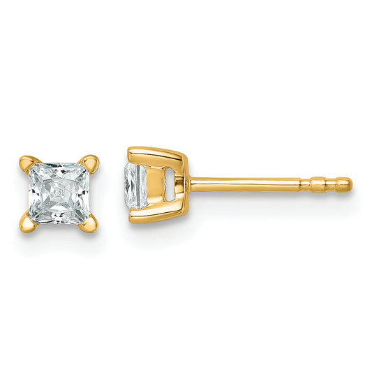 14K Yellow Gold 1/2 Ctw Lab Grown Diamond Vs+ F+ Princess 4 Prong Heavy Wt. Stud Earrings