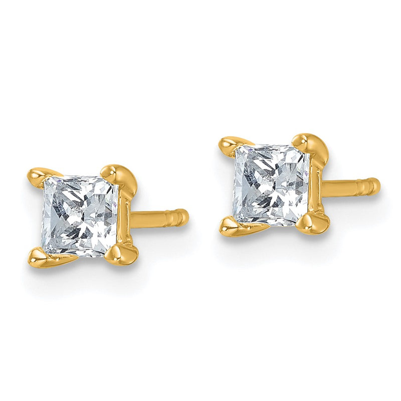 14K Yellow Gold 3/4 Ctw Lab Grown Diamond Vs+ F+ Princess 4 Prong Heavy Wt. Stud Earrings