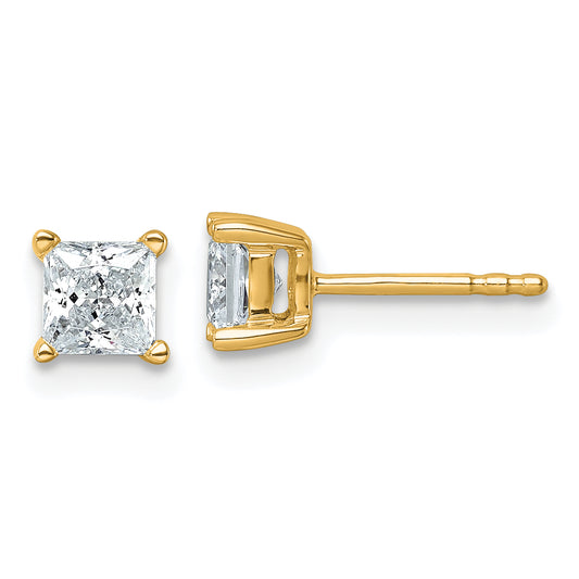 14K Yellow Gold 1 Ctw Lab Grown Diamond Vs+ F+ Princess 4 Prong Heavy Wt. Stud Earrings