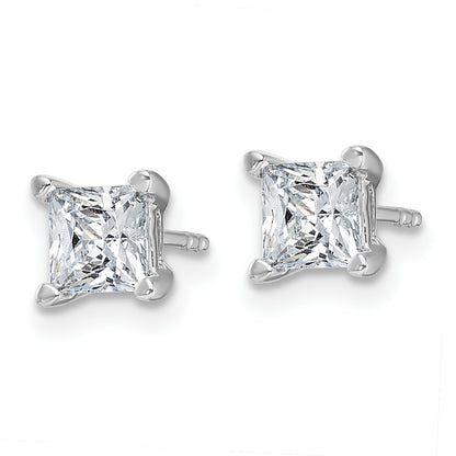14K White Gold 1 1/2 Ctw Lab Grown Diamond Vs+ F+ Princess 4 Prong Heavy Wt. Stud Earrings