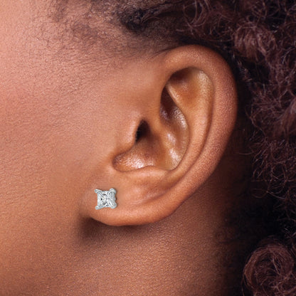 14K White Gold 1 1/2 Ctw Lab Grown Diamond Vs+ F+ Princess 4 Prong Heavy Wt. Stud Earrings