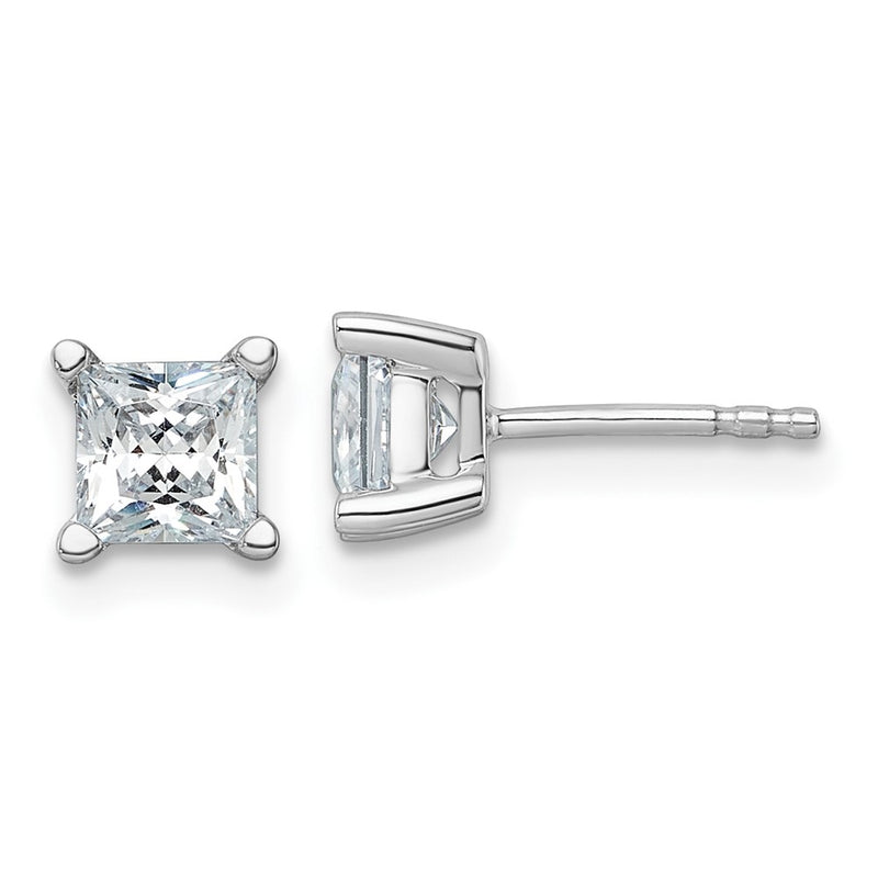 14K White Gold 1 1/2 Ctw Lab Grown Diamond Vs+ F+ Princess 4 Prong Heavy Wt. Stud Earrings