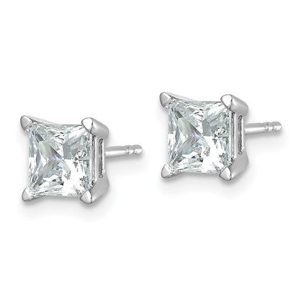 14K White Gold 2 Ctw Lab Grown Diamond Vs+ F+ Princess 4 Prong Heavy Wt. Stud Earrings