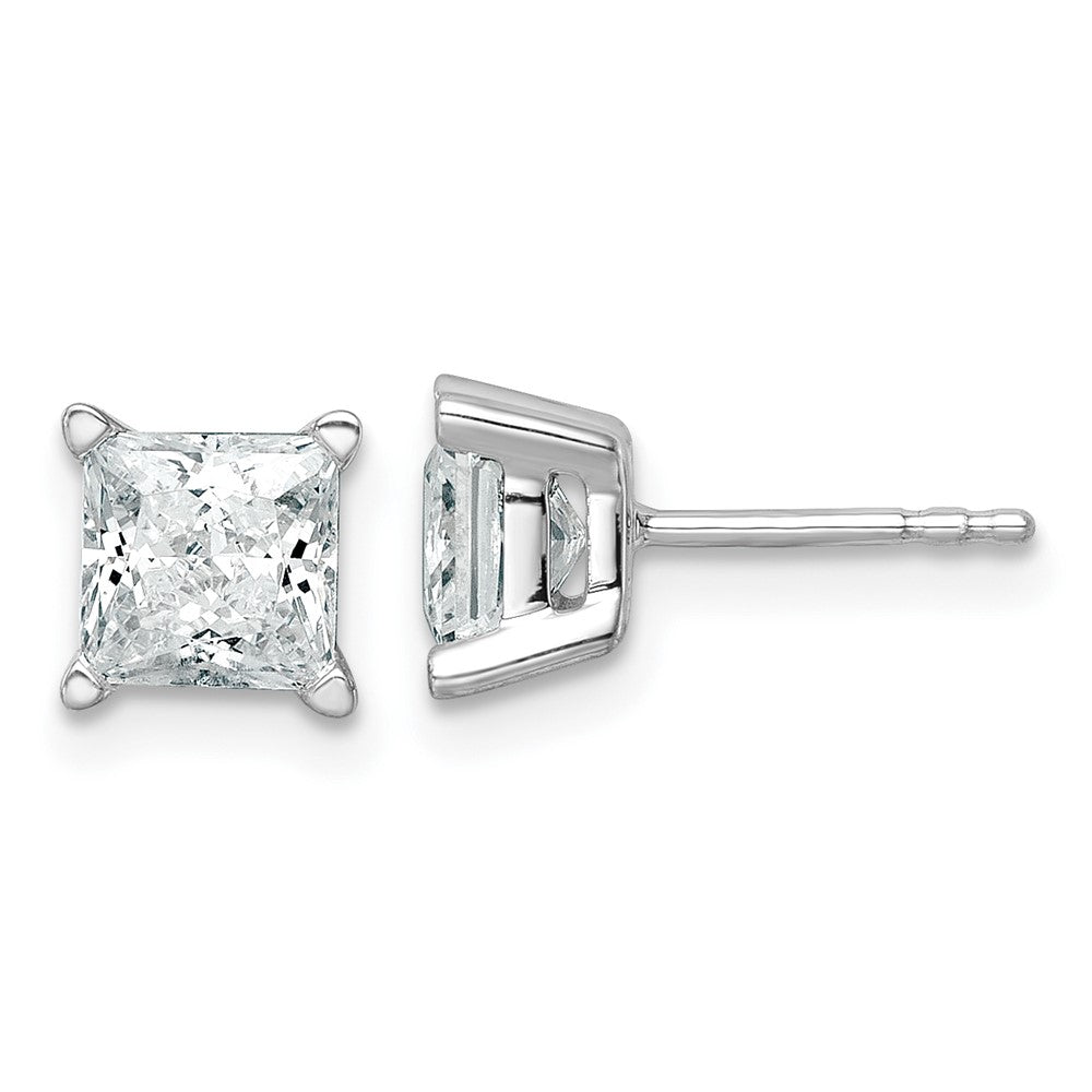 14K White Gold 2 Ctw Lab Grown Diamond Vs+ F+ Princess 4 Prong Heavy Wt. Stud Earrings