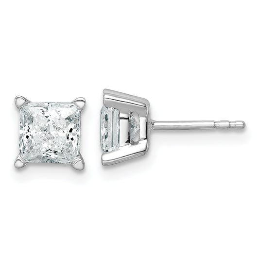 14K White Gold 2 Ctw Lab Grown Diamond Vs+ F+ Princess 4 Prong Heavy Wt. Stud Earrings