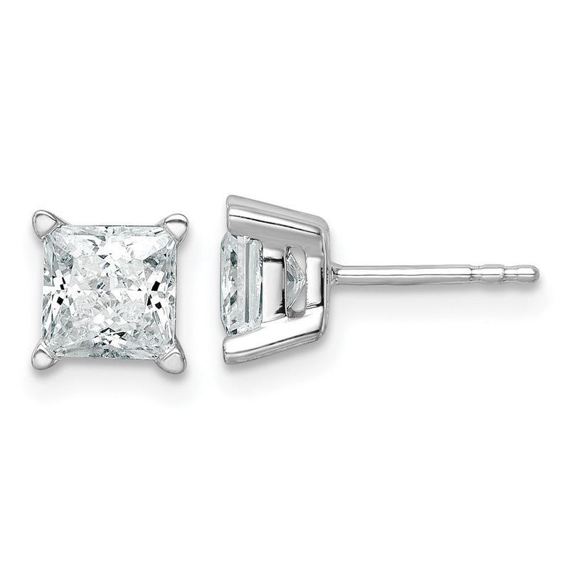 14K White Gold 2 Ctw Lab Grown Diamond Vs+ F+ Princess 4 Prong Heavy Wt. Stud Earrings