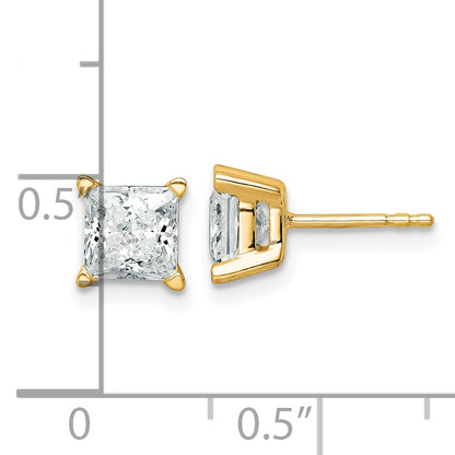 14K Yellow Gold 2 Ctw Lab Grown Diamond Vs+ F+ Princess 4 Prong Heavy Wt. Stud Earrings
