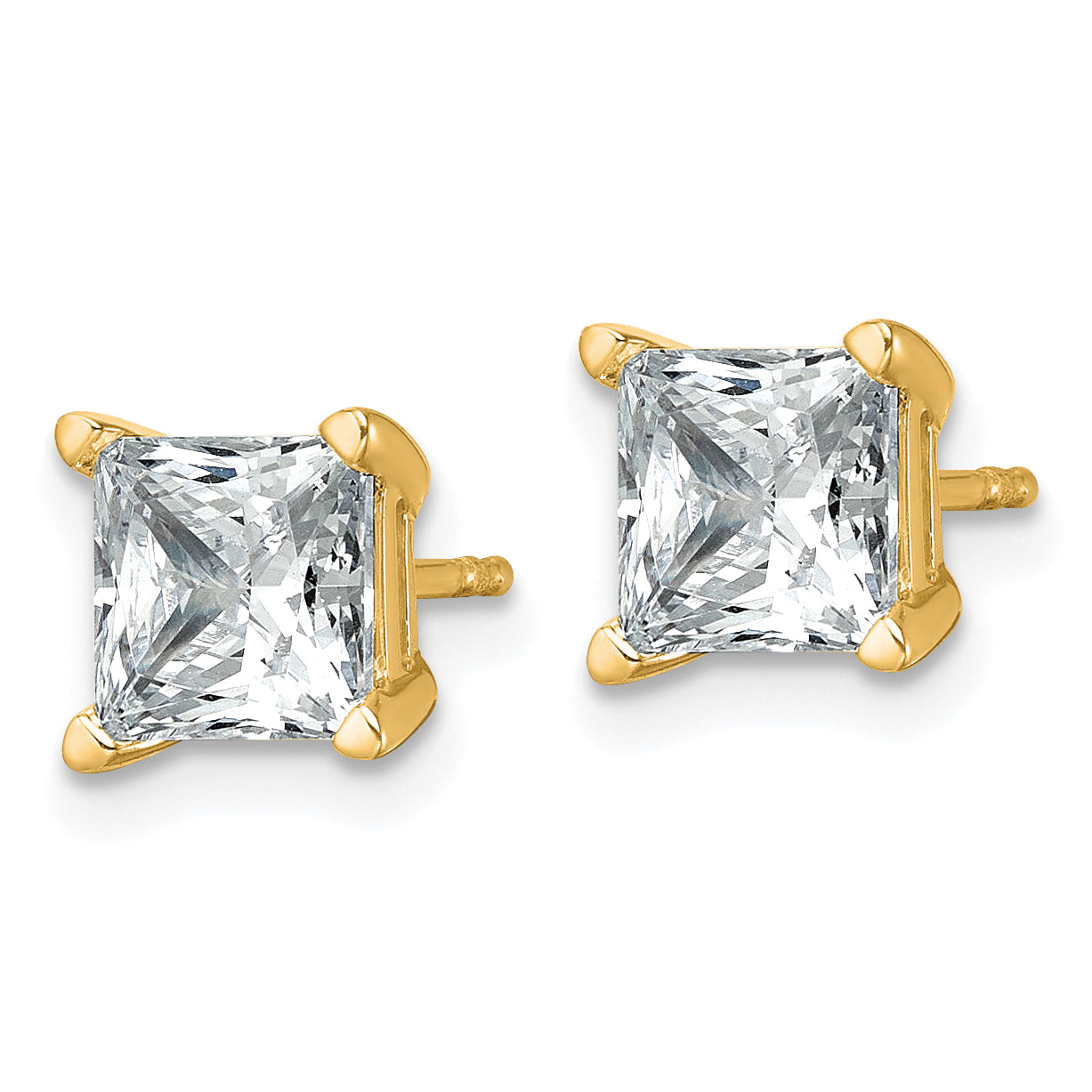 14K Yellow Gold 3 Ctw Lab Grown Diamond Vs+ F+ Princess 4 Prong Heavy Wt. Stud Earrings