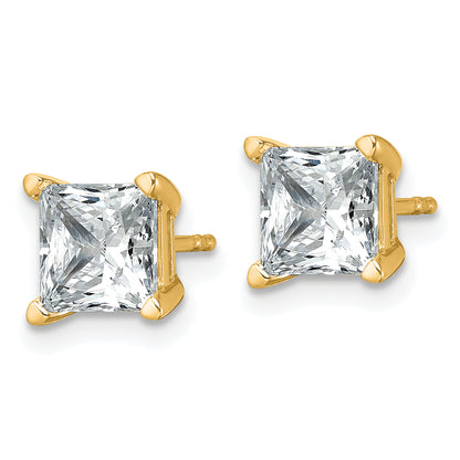 14K Yellow Gold 3 Ctw Lab Grown Diamond Vs+ F+ Princess 4 Prong Heavy Wt. Stud Earrings