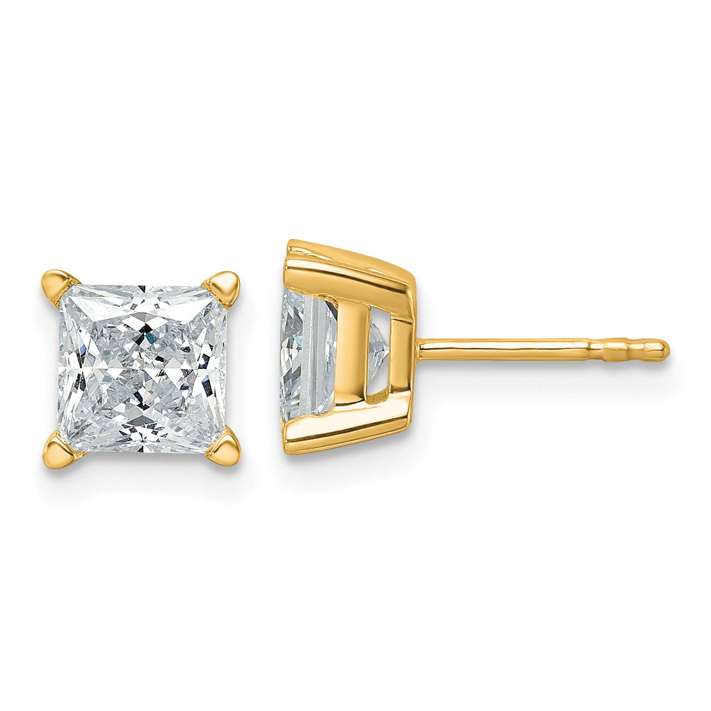 14K Yellow Gold 3 Ctw Lab Grown Diamond Vs+ F+ Princess 4 Prong Heavy Wt. Stud Earrings