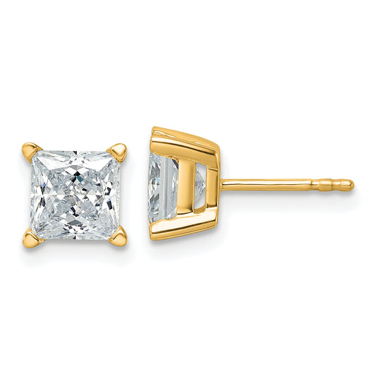 14K Yellow Gold 3 Ctw Lab Grown Diamond Vs+ F+ Princess 4 Prong Heavy Wt. Stud Earrings