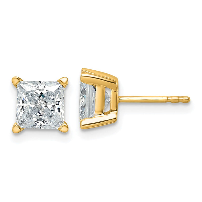 14K Yellow Gold 3 Ctw Lab Grown Diamond Vs+ F+ Princess 4 Prong Heavy Wt. Stud Earrings
