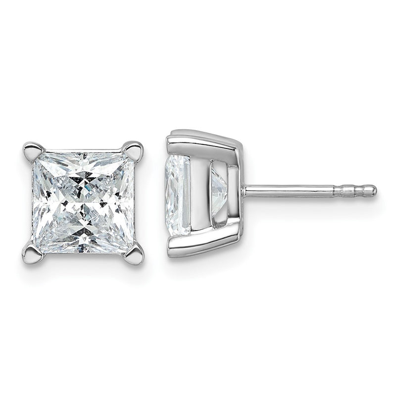 14K White Gold 5 Ctw Lab Grown Diamond Vs+ F+ Princess 4 Prong Heavy Wt. Stud Earrings