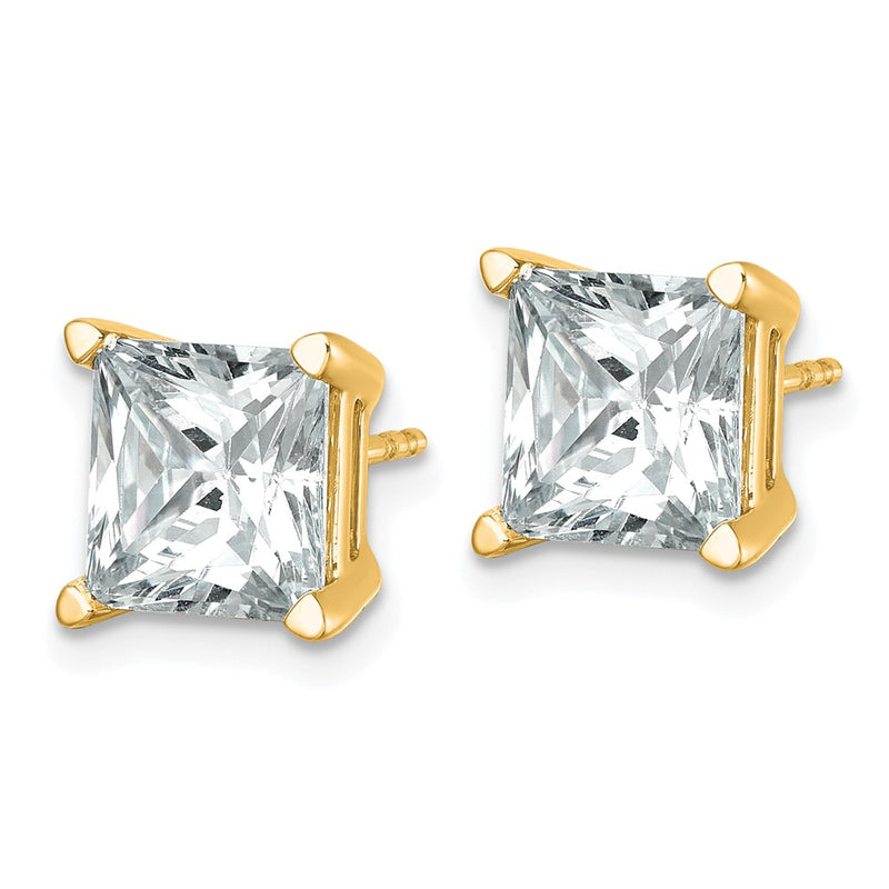 14K Yellow Gold 6 Ctw Lab Grown Diamond Vs+ F+ Princess 4 Prong Heavy Wt. Stud Earrings
