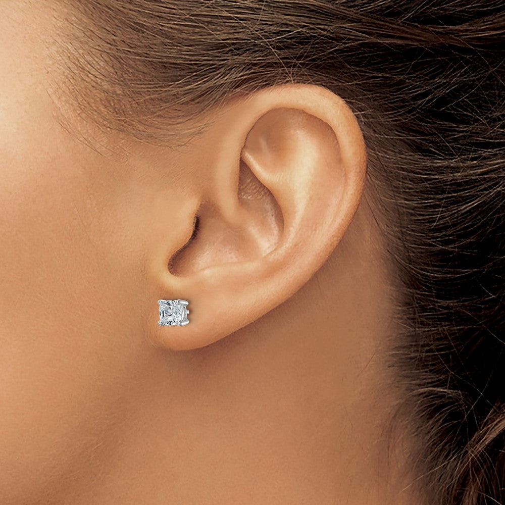 14K White Gold 1 1/2 Ctw Lab Grown Diamond Vs+ F+ Cushion 4 Prong Heavy Wt. Stud Earrings