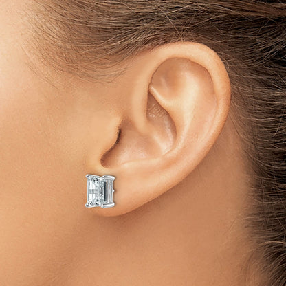 14K White Gold 5 Ctw Lab Grown Diamond Vs+ F+ Emerald 4 Prong Heavy Wt. Stud Earrings