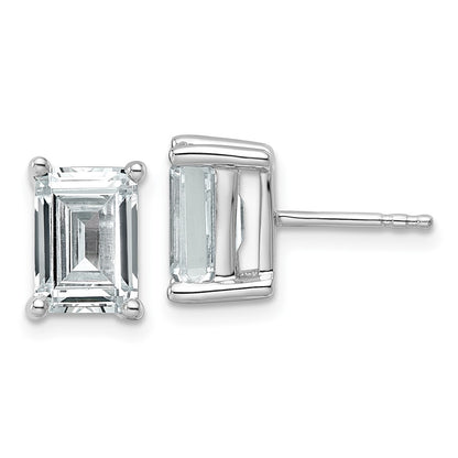 14K White Gold 5 Ctw Lab Grown Diamond Vs+ F+ Emerald 4 Prong Heavy Wt. Stud Earrings